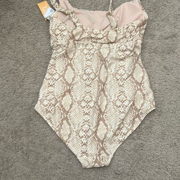 Kona Sol Size M One Piece Swimsuit Beige Cream Snakeskin Animal Print Neutral - Picture 4 of 5